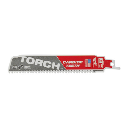 Tigersågblad med texten "TORCH CARBIDE TEETH" och amerikansk flagga.