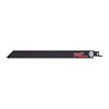 Svart tigersågblad med röd text och gritbeläggning längs ena kanten.