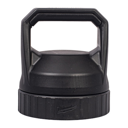Svart, robust plastlock med integrerat handtag. Märke "Milwaukee" synligt på sidan.