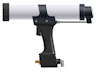 Tryckluftsdriven fogpistol med svart handtag och vit tubhållare.