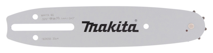 Svartvit svärd till motorsåg med texten "Makita" på sidan. Flera hål för montering är synliga.