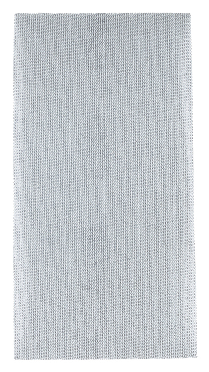Rektangulärt, ljusgrått slipnät med fin perforerad yta.