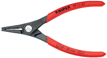 Tång med rödsvarta handtag och märkt "KNIPEX 49 11 A1" och "Made in Germany".