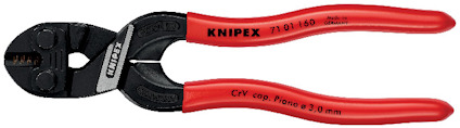 Röd och svart bultsax med röd handtag och texten "KNIPEX 71 01 160" på handtaget.