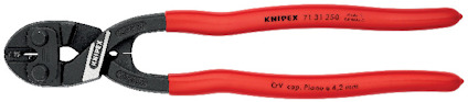 Tång med röda handtag och svart huvud, märkt "KNIPEX" och med text på handtaget.