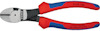 Sidan av en röd och blå sidavbitare med svart skärhuvud. Det står "KNIPEX" och "74 02 180" på verktyget.