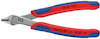 Sidavbitare med rödblåa handtag och metallhuvud, text "max. Cu Ø 1,6 Fe Ø 1,0" och "Knipex Germany 7803125".