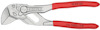 Tångnyckel i metall med röda handtag och justerbart käftparti, med texten "KNIPEX" och modellnummer präglat.