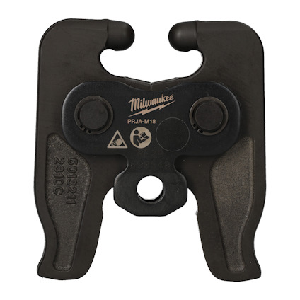 Svart pressringadapter med text "Milwaukee PRJA-M18" och olika ikoner på framsidan.