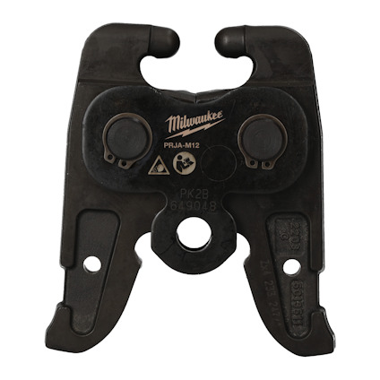 Svart pressringadapter med texten "Milwaukee PRJA-M12" och olika symboler och nummer.