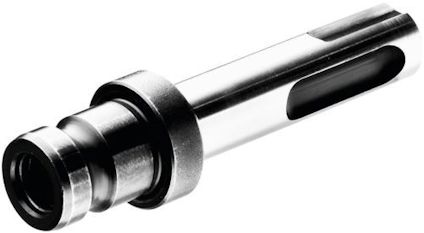 Cylindrisk metalladapter med två ringar i ena änden och en slits i den andra.