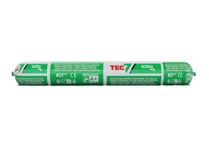 Grön och vit förpackning för TEC7 med text och symboler för produktinformation och certifieringar.