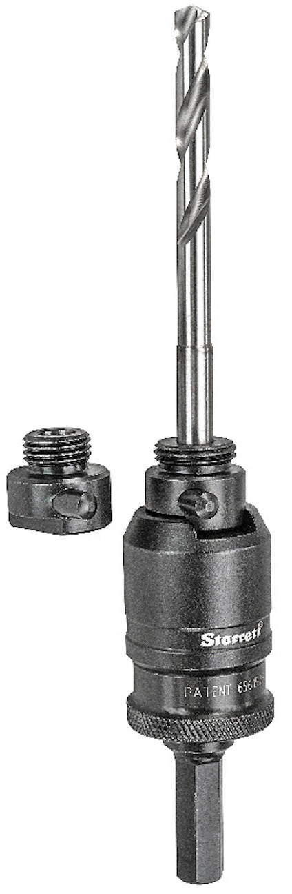 Metallborradapter med borrspets och avtagbar del på vit bakgrund.