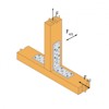 Illustration av träbalkskonstruktion med metallbeslag och pilar som visar krafter. Text: "F", "4/5", "2/3".