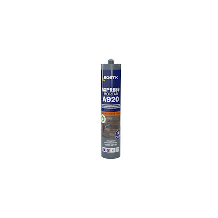 Tub med texten "Bostik Express Mortar A920" på vit bakgrund.