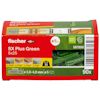 Förpackning med gröna nylonpluggar från Fischer, märkt "SX Plus Green 5x25", innehållande 90 stycken pluggar.