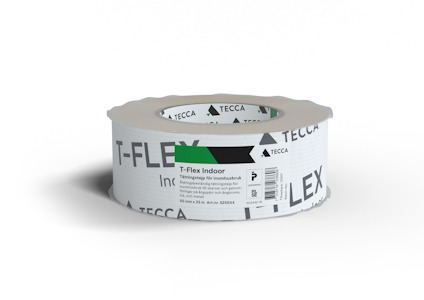 Tätningstejp "T-Flex Indoor" från TECCA, vit med grön etikett, 60 mm x 25 m.
