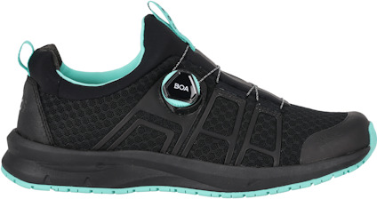 Svart och turkos sneaker med BOA-snörningssystem och elastisk sula.