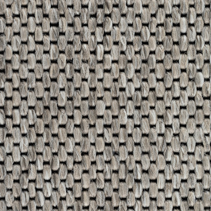 Vävd textil med ett grovt och tätt mönster i grå och beige nyanser.