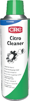 Sprayflaska med grön etikett och texten "CRC Citro Cleaner", samt symboler för kugghjul och citron.