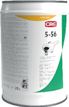 Vit behållare med etikett "CRC 5-56" och text på flera språk. Volymangivelse 20L syns längst ner.
