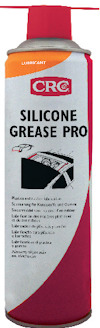 Sprayburk med etiketttext: "CRC Silicone Grease Pro". Röd och vit design.