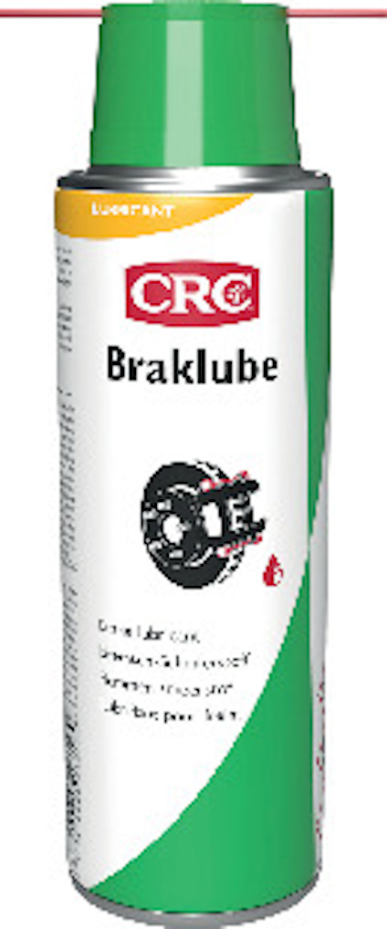 Sprayburk med grön etikett och texten "CRC Braklube Brake Lubricant".