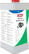 Rektangulär behållare med etikett "CRC Brake Degreaser" och text på flera språk.