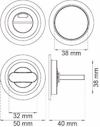 Ritning av dörrlås med mått: 38 mm diameter, 50 mm bredd, 40 mm längd, 38 mm höjd.