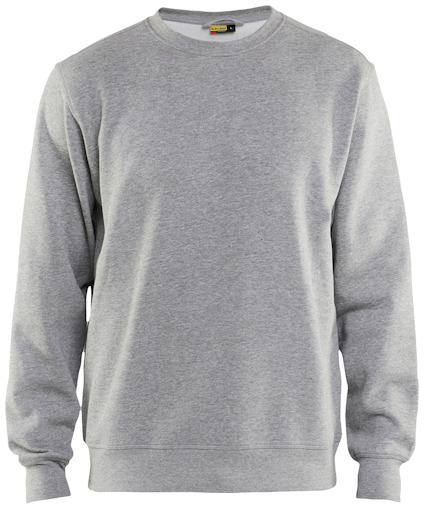 Gråmelerad sweatshirt med rund hals och långa ärmar, enkel design utan synliga logotyper eller detaljer.