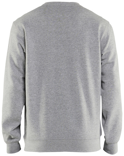 Grå sweatshirt sedd bakifrån, med långa ärmar och rund hals.