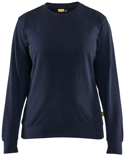 Mörk marinblå sweatshirt med lång ärm och rund halsringning, etikett i nacke och sidosöm.