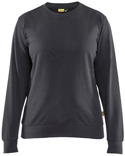 Mellangrå sweatshirt med långa ärmar och rund halsringning, etikett med logotyp vid fållen.