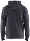 Svart hoodie med huva, sedd bakifrån. Inga synliga detaljer eller mönster.