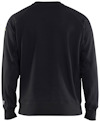 Svart sweatshirt sedd bakifrån med diskreta loggor på ärmen och nedre delen av ryggen.