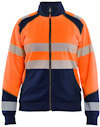 Orange och marinblå tröja med dragkedja och reflekterande ränder.