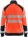 Orange och svart arbetströja med reflekterande ränder runt bröst och ärmar, sedd bakifrån.