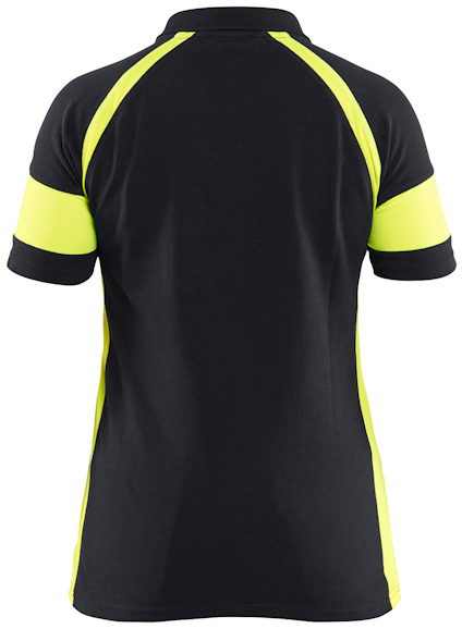 Svart och neongul t-shirt sedd bakifrån med korta ärmar och rund halsringning.