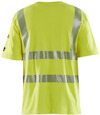 Gul t-shirt med grå reflexband i ett V-mönster och vågrät linje bak.