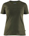 Skogsfärgad T-shirt med korta ärmar och tryckt text "BLÅKLÄDER" på bröstet.