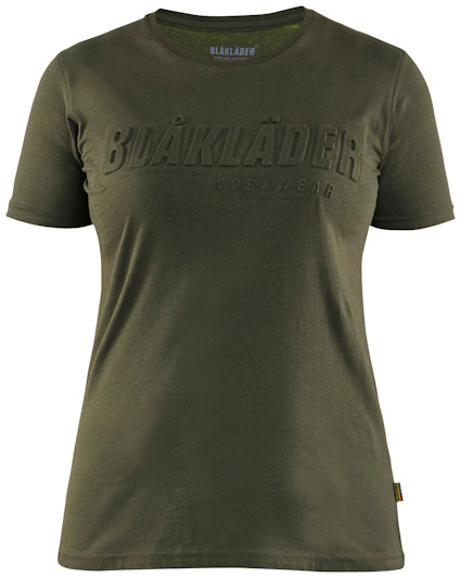Skogsfärgad T-shirt med korta ärmar och tryckt text "BLÅKLÄDER" på bröstet.