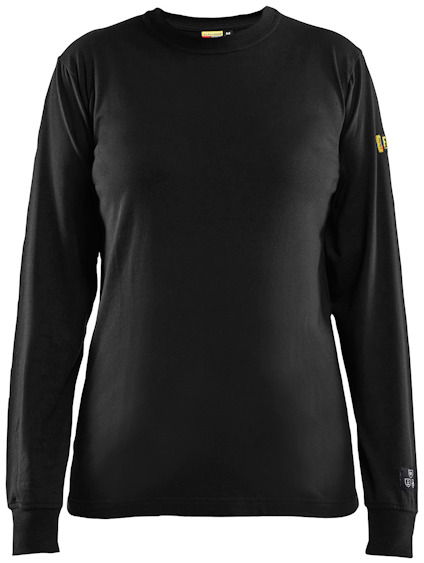 Svart långärmad T-shirt med rund halsringning och Blåkläder-logotypen på vänster ärm.