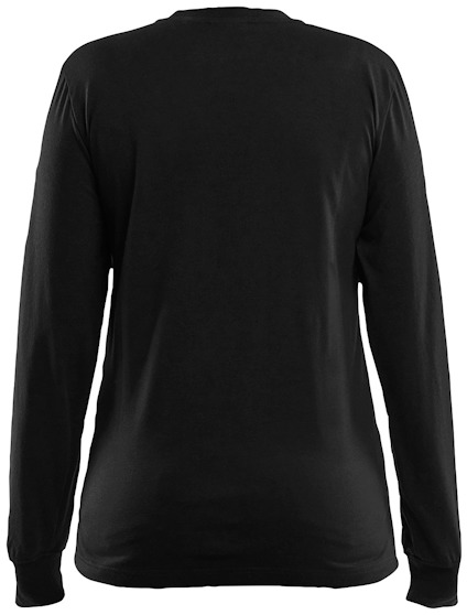 Svart långärmad tröja sedd bakifrån, med rund hals och rak design.