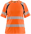 Orange och marinblå t-shirt med reflekterande ränder och korta ärmar.