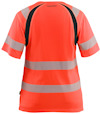 Orange t-shirt med reflexband och svart detalj på axlarna. Märket "BLÅKLÄDER" syns på ryggen.