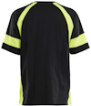 Svart T-shirt med neongula detaljer på ärmar och sidor.