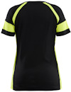 Svart och neongul t-shirt med korta ärmar och raglan-design sedd bakifrån.
