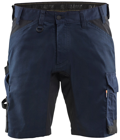 Mörkblå arbetsshorts med sidofickor och bältesöglor.