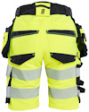 Gula arbetsshorts med svarta fickor och reflexband.