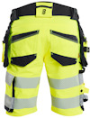 Gula shorts för arbete med svarta fickor och reflexband.